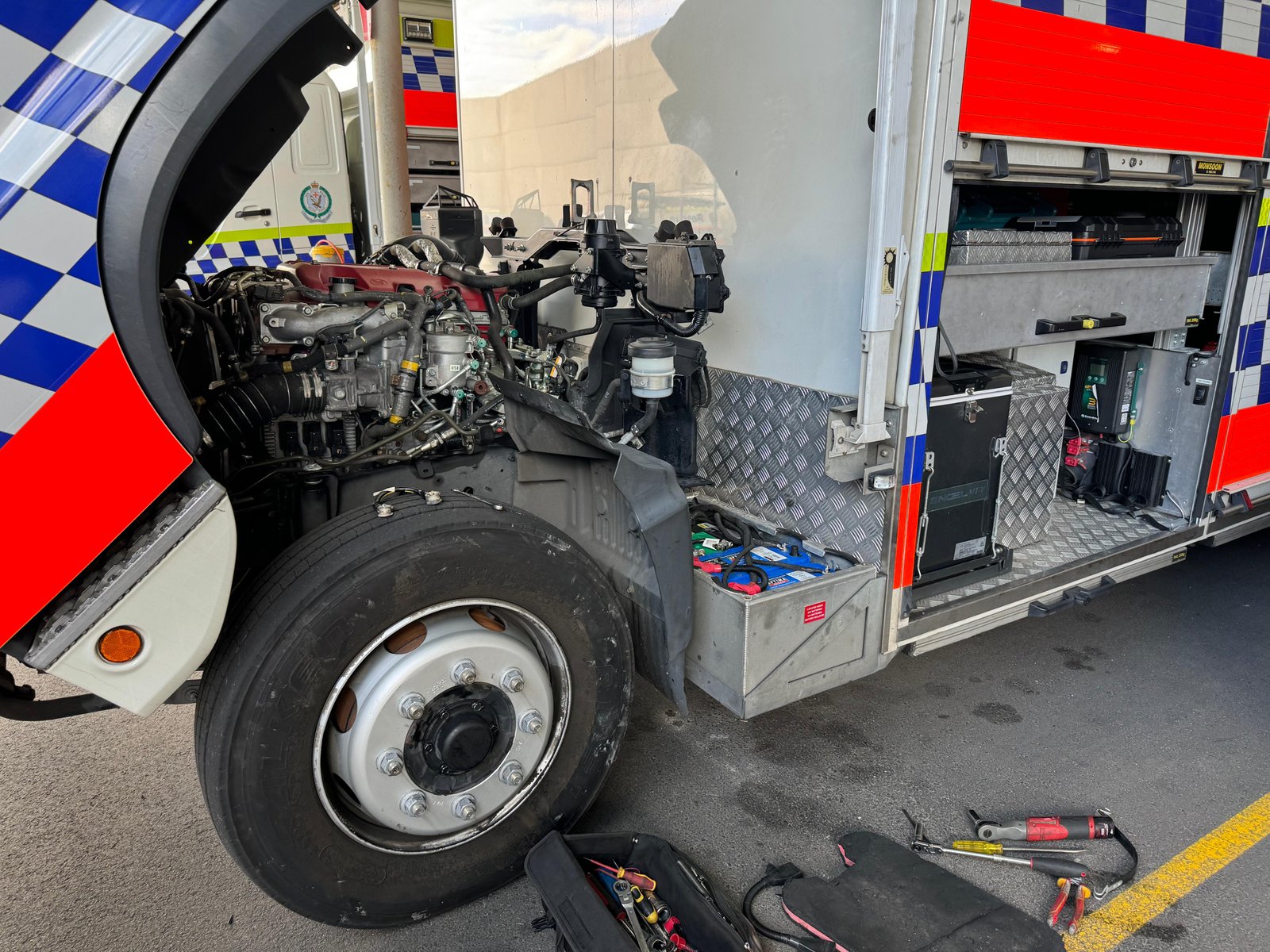Emergency vehicle battery service and repair